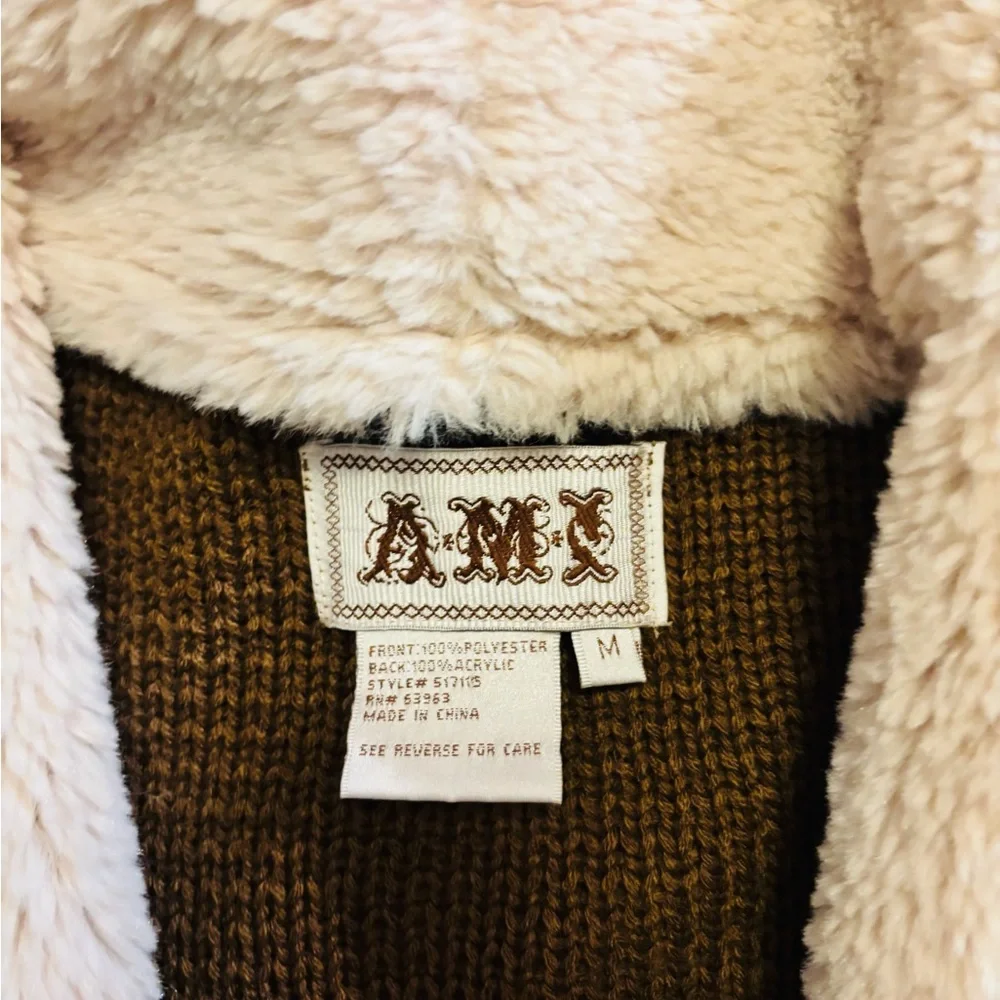 DMX Brown and Cream Faux-Suede and Knit Cardigan Women's Jacket Size M EUC - Picture 6 of 11